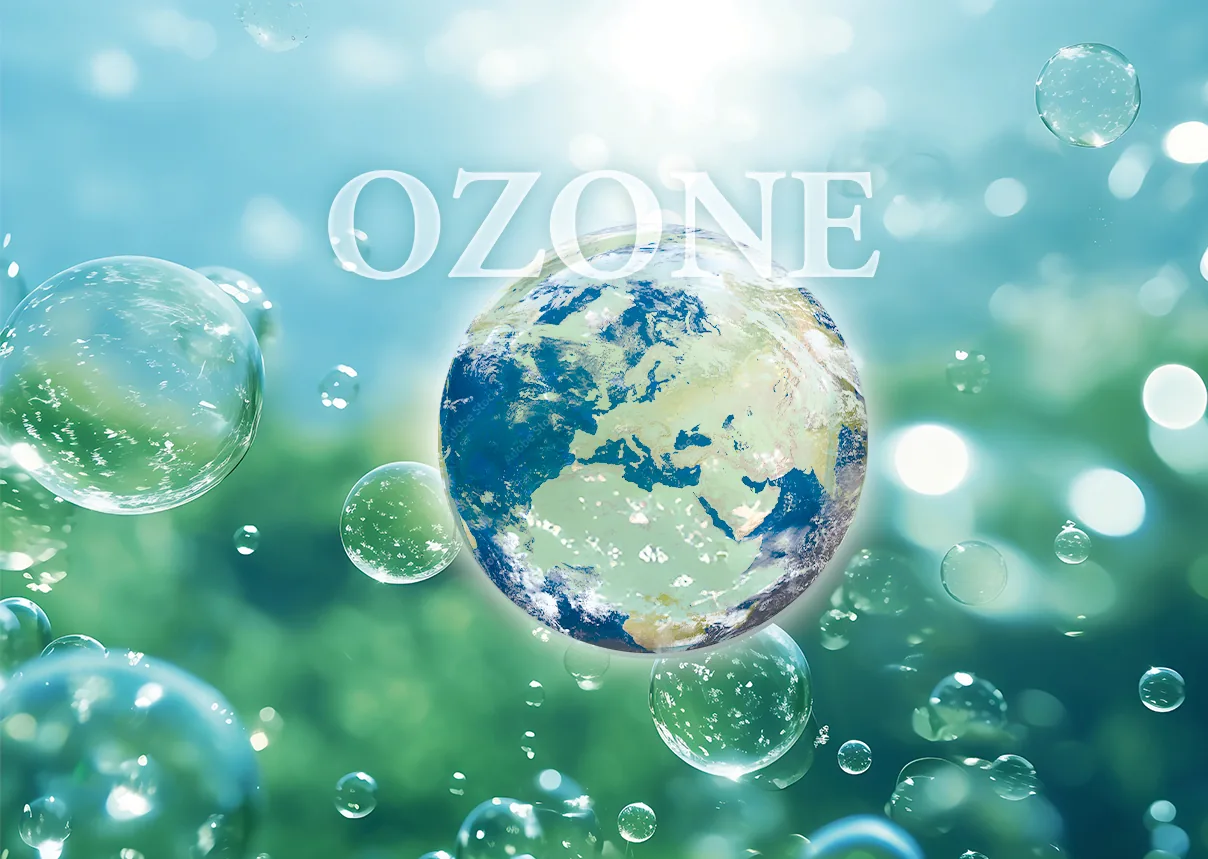 水の中に浮かぶ地球と OZONE の文字